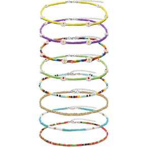 Akeoqi 8 قطع قلادة قلادة Y2K ملونة لطيف بوهو زجاج حبة قلادة مصنوعة يدويا زهرة الفاكهة شكل قلادة حجم قابل للتعديل قلادة مجوهرات للنساء in Kuwait