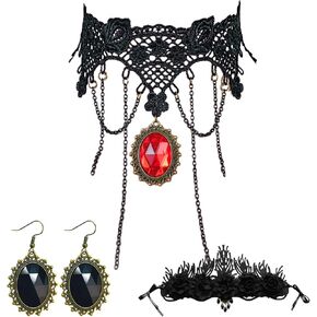 HIIXHC أزياء الهالوين والمجوهرات، أقراط قلادة من الدانتيل القوطي ومجموعة عصابة شعر تاج الهالوين مجموعات مجوهرات للنساء المراهقات، حفلات الزفاف الهالوين، مجوهرات مصاصي الدماء للنساء in Kuwait