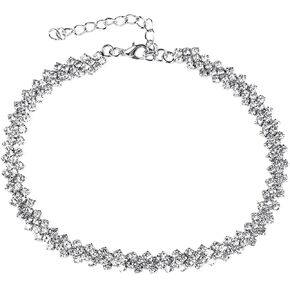Pingyongchang Choker Rhinestone Necklace Diamond Row Necklaces Multi-Row Crystal Chokers Necklace Gold Silver Chain Minimalist Jewerly Sparkly Party Prom Accessories Neck Chain for Women and Girls