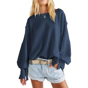 Jokeluck Sweatshirts for Women Oversized Lightweight Fall Hoodies Crewneck Long Sleeve Solid Color Soft Pullover Sweaters