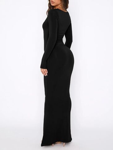 SamaFun Women's Bodycon Maxi Dress Square Neck Long Sleeve Bodycon Dress Elegant Fitted Long Dresses in Saudi Arabia