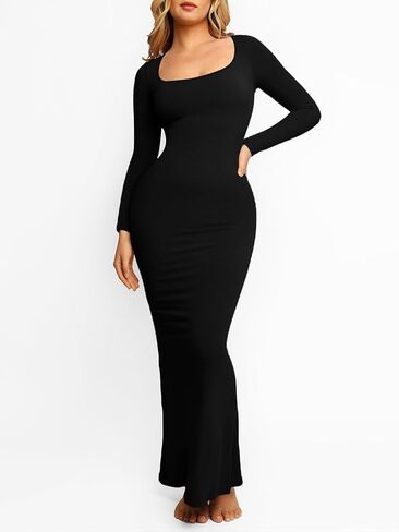 SamaFun Women's Bodycon Maxi Dress Square Neck Long Sleeve Bodycon Dress Elegant Fitted Long Dresses in Saudi Arabia