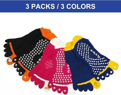 جوارب Artfasion بيلاتيس مع مقابض للنساء، جوارب يوجا غير قابلة للانزلاق لأصابع القدم لمستشفى الباليه المنزلي - 3 أزواج in Kuwait