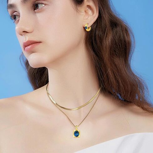 YONVUN Trendy Separate Layered Choker Pendant Necklace | 18k Gold Plated Snake Herringbone Flat Stackable Chain Rectangle Gemstone Crystal Zircon Necklace | Preppy Dainty Jewelry Set Gift in Saudi Arabia