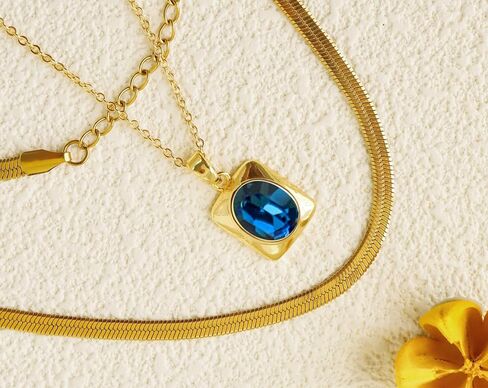 YONVUN Trendy Separate Layered Choker Pendant Necklace | 18k Gold Plated Snake Herringbone Flat Stackable Chain Rectangle Gemstone Crystal Zircon Necklace | Preppy Dainty Jewelry Set Gift in Saudi Arabia