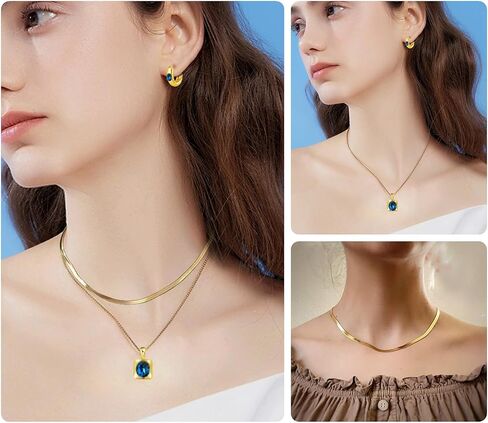 YONVUN Trendy Separate Layered Choker Pendant Necklace | 18k Gold Plated Snake Herringbone Flat Stackable Chain Rectangle Gemstone Crystal Zircon Necklace | Preppy Dainty Jewelry Set Gift in Saudi Arabia