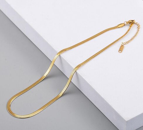 YONVUN Trendy Separate Layered Choker Pendant Necklace | 18k Gold Plated Snake Herringbone Flat Stackable Chain Rectangle Gemstone Crystal Zircon Necklace | Preppy Dainty Jewelry Set Gift in Saudi Arabia