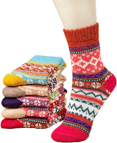 SUMICH 5 أزواج المرأة جوارب من الصوف. لينة الجوارب الدافئة الصوف الدافئة جوارب قطنية سميكة متماسكة خمر الجوارب غير رسمية دافئ الشتاء الجوارب in Kuwait