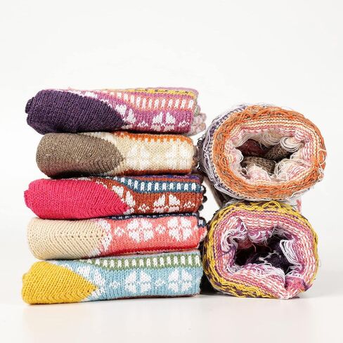 SUMICH 5 أزواج المرأة جوارب من الصوف. لينة الجوارب الدافئة الصوف الدافئة جوارب قطنية سميكة متماسكة خمر الجوارب غير رسمية دافئ الشتاء الجوارب in Kuwait