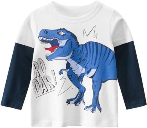 SUPFANS Toddler Boys Long Sleeve Shirts 100% Cotton T-Rex Dinosaur T-Shirts Multipacks in Kuwait
