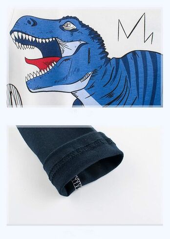 SUPFANS Toddler Boys Long Sleeve Shirts 100% Cotton T-Rex Dinosaur T-Shirts Multipacks in Kuwait