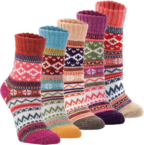 Fraobbg 5 Pairs Vintage Winter Women Socks Warm Thick Knitted Soft Wool Socks Christmas Gifts Cozy Crew Socks in Saudi Arabia