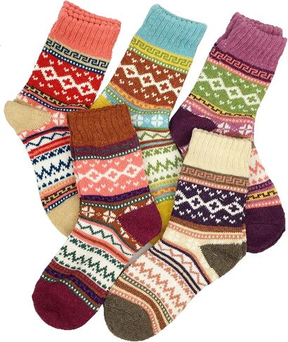 Fraobbg 5 Pairs Vintage Winter Women Socks Warm Thick Knitted Soft Wool Socks Christmas Gifts Cozy Crew Socks in Saudi Arabia