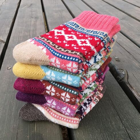 Fraobbg 5 Pairs Vintage Winter Women Socks Warm Thick Knitted Soft Wool Socks Christmas Gifts Cozy Crew Socks in Saudi Arabia