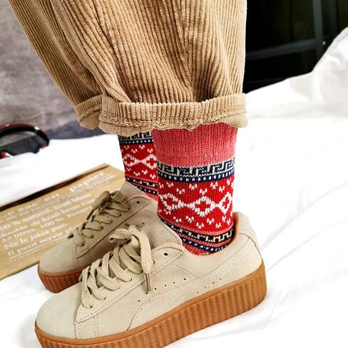 Fraobbg 5 Pairs Vintage Winter Women Socks Warm Thick Knitted Soft Wool Socks Christmas Gifts Cozy Crew Socks in Saudi Arabia