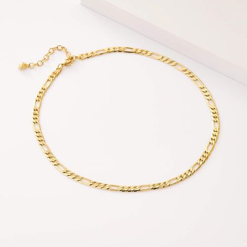 WEARON Gold Choker Necklace for Women 18K Gold Plated Dainty Bead Gene Figaro Heart Herringbone Paperclip Chain Choker Necklace Delicate Choker Jewelry Gifts for Women in Kuwait