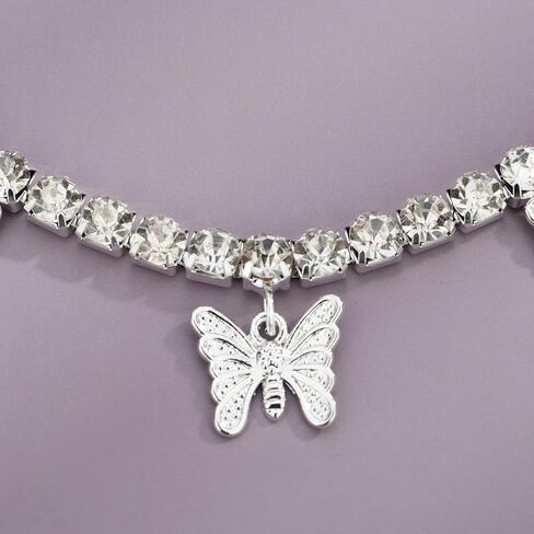YERTTER Dainty Full Rhinestone Tennis Chain Butterfly Collar Luxury Crystal Rhinestone Statement Clavicle Choker Necklace for Wedding Party Music Bar Women Girls in Kuwait