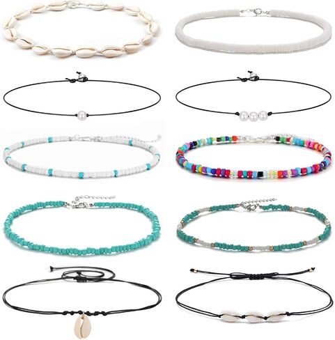 Small Bead Choker Necklace for Women Girls Cute Boho VSCO Beaded Necklaces Adjustable Beach Single Shell Seed Bead Necklace in Kuwait