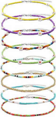 Akeoqi 8 قطع قلادة قلادة Y2K ملونة لطيف بوهو زجاج حبة قلادة مصنوعة يدويا زهرة الفاكهة شكل قلادة حجم قابل للتعديل قلادة مجوهرات للنساء in Kuwait