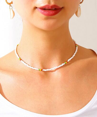 Akeoqi 8 قطع قلادة قلادة Y2K ملونة لطيف بوهو زجاج حبة قلادة مصنوعة يدويا زهرة الفاكهة شكل قلادة حجم قابل للتعديل قلادة مجوهرات للنساء in Kuwait