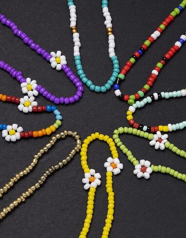 Akeoqi 8 قطع قلادة قلادة Y2K ملونة لطيف بوهو زجاج حبة قلادة مصنوعة يدويا زهرة الفاكهة شكل قلادة حجم قابل للتعديل قلادة مجوهرات للنساء in Kuwait