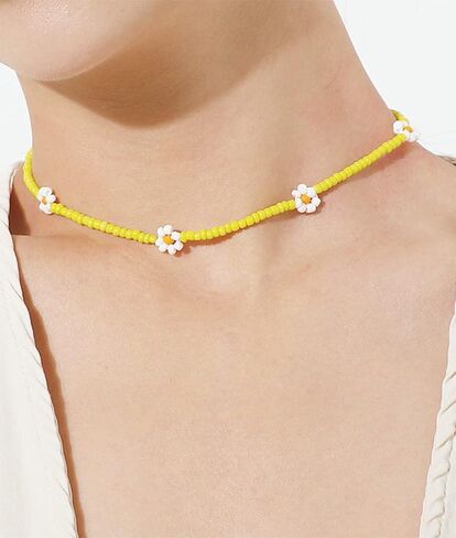 Akeoqi 8 قطع قلادة قلادة Y2K ملونة لطيف بوهو زجاج حبة قلادة مصنوعة يدويا زهرة الفاكهة شكل قلادة حجم قابل للتعديل قلادة مجوهرات للنساء in Kuwait