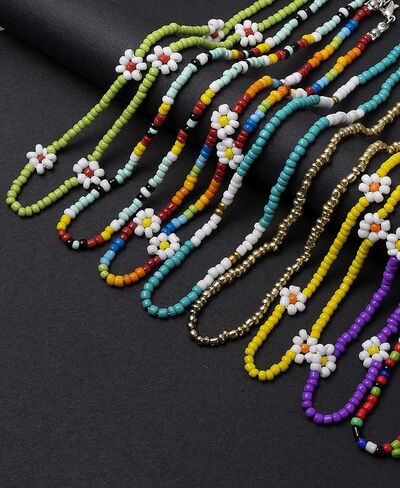 Akeoqi 8 قطع قلادة قلادة Y2K ملونة لطيف بوهو زجاج حبة قلادة مصنوعة يدويا زهرة الفاكهة شكل قلادة حجم قابل للتعديل قلادة مجوهرات للنساء in Kuwait