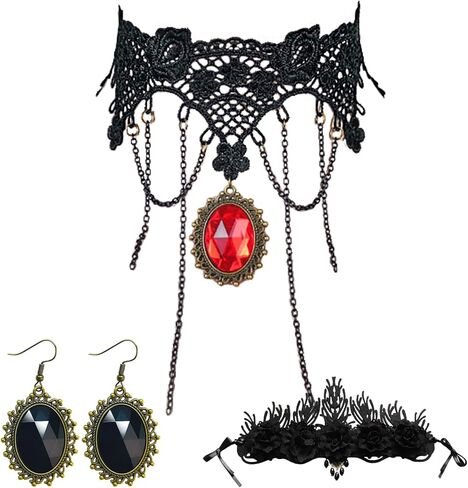 HIIXHC أزياء الهالوين والمجوهرات، أقراط قلادة من الدانتيل القوطي ومجموعة عصابة شعر تاج الهالوين مجموعات مجوهرات للنساء المراهقات، حفلات الزفاف الهالوين، مجوهرات مصاصي الدماء للنساء in Kuwait