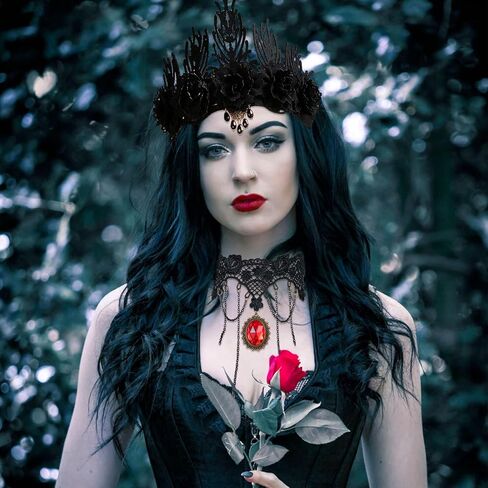 HIIXHC أزياء الهالوين والمجوهرات، أقراط قلادة من الدانتيل القوطي ومجموعة عصابة شعر تاج الهالوين مجموعات مجوهرات للنساء المراهقات، حفلات الزفاف الهالوين، مجوهرات مصاصي الدماء للنساء in Kuwait