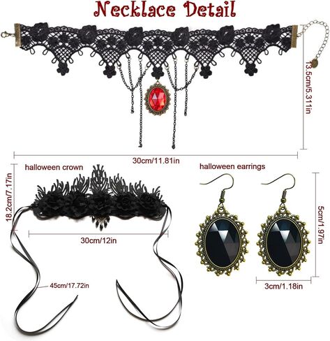 HIIXHC أزياء الهالوين والمجوهرات، أقراط قلادة من الدانتيل القوطي ومجموعة عصابة شعر تاج الهالوين مجموعات مجوهرات للنساء المراهقات، حفلات الزفاف الهالوين، مجوهرات مصاصي الدماء للنساء in Kuwait