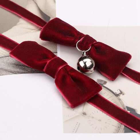 Hloy KT Vintage Lolita Cosplay Gothic Black Red Velvet Bow Bell Pearl Choker Necklace for Women Girls in Saudi Arabia