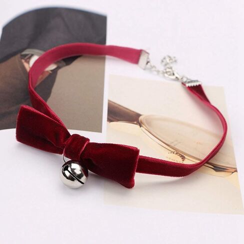 Hloy KT Vintage Lolita Cosplay Gothic Black Red Velvet Bow Bell Pearl Choker Necklace for Women Girls in Saudi Arabia