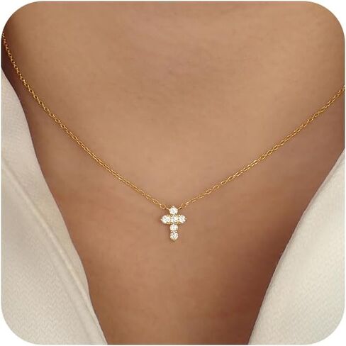 LuckFairy Dainty Gold Necklace for Women, Gold Cross necklace 14K Gold Plated Paperclip Pendant Necklace Cute Gold CZ Heart Pendant Necklace Simple Gold Choker Necklaces for Women Gold Jewelry Gifts in Saudi Arabia