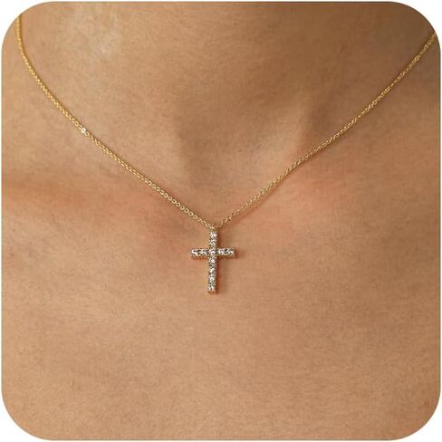 LuckFairy Dainty Gold Necklace for Women, Gold Cross necklace 14K Gold Plated Paperclip Pendant Necklace Cute Gold CZ Heart Pendant Necklace Simple Gold Choker Necklaces for Women Gold Jewelry Gifts in Saudi Arabia