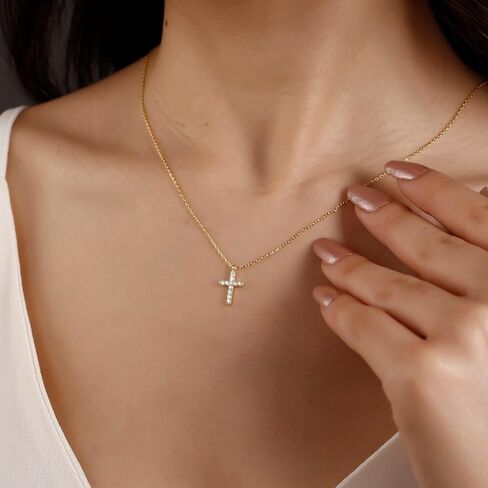 LuckFairy Dainty Gold Necklace for Women, Gold Cross necklace 14K Gold Plated Paperclip Pendant Necklace Cute Gold CZ Heart Pendant Necklace Simple Gold Choker Necklaces for Women Gold Jewelry Gifts in Saudi Arabia