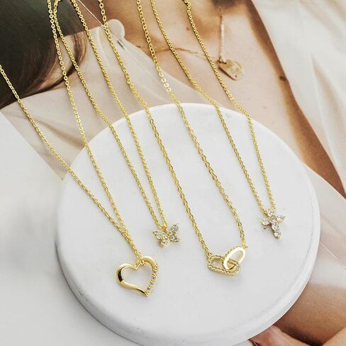 LuckFairy Dainty Gold Necklace for Women, Gold Cross necklace 14K Gold Plated Paperclip Pendant Necklace Cute Gold CZ Heart Pendant Necklace Simple Gold Choker Necklaces for Women Gold Jewelry Gifts in Saudi Arabia