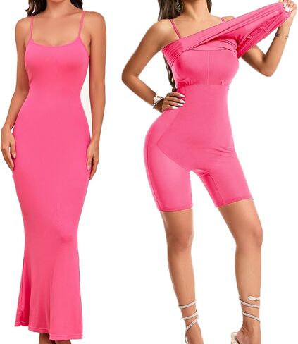 فستان ليوبارتس للنساء فستان بودي كون متوسط ​​الطول مدمج في ملابس داخلية 8 في 1 بدون أكمام فستان طويل سهل الارتداء in Kuwait