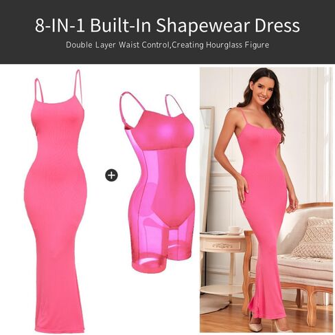 فستان ليوبارتس للنساء فستان بودي كون متوسط ​​الطول مدمج في ملابس داخلية 8 في 1 بدون أكمام فستان طويل سهل الارتداء in Kuwait