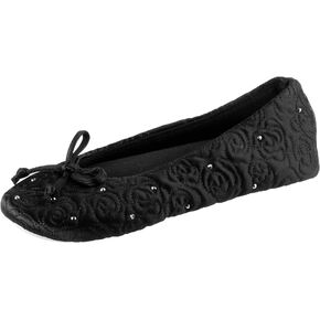 Isotoner Women's Ballerina Slippers with Terry Lined and Rose Quilt Ballet Flat