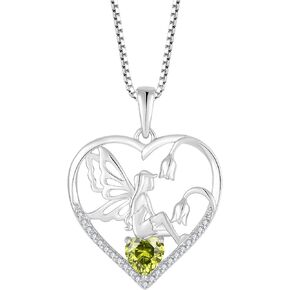 Blaniy Guardian Angel Necklace for Women 925 Sterling Silver Birthstone Necklace Created Gemstone Pendant Jewelry Gifts for Women Girls