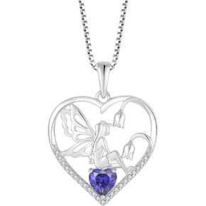 Blaniy Guardian Angel Necklace for Women 925 Sterling Silver Birthstone Necklace Created Gemstone Pendant Jewelry Gifts for Women Girls