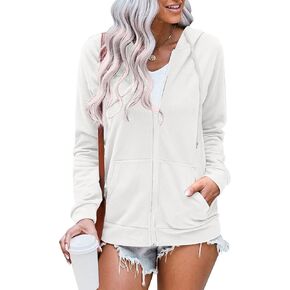 سترة نسائية كاجوال بسحاب كامل من LYHIPSS بأكمام طويلة مع جيب بقلنسوة in Kuwait