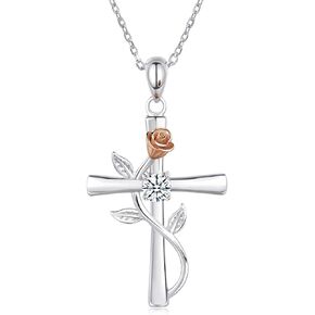 BlingGem الصليب قلادة للنساء 925 الفضة الاسترليني جوهرة قلادة روز الصليب قلادة 5A زركونيا مكعب 12 شهر الميلاد الذكرى السنوية مجوهرات عيد ميلاد هدية للنساء صديقة زوجة in Kuwait