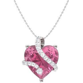 عقد Diamondere الطبيعي والمعتمد من الأحجار الكريمة المقطوعة على شكل قلب والألماس على شكل قلب صغير من الذهب الخالص عيار 14 قيراط | قلادة 1.68 قيراط مع سلسلة 18 بوصة