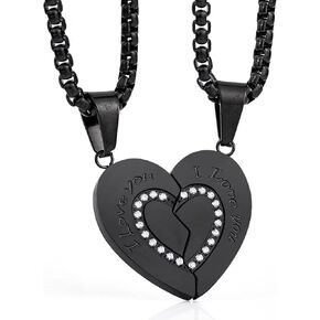Wolentty Couple His Hers Necklaces Broken Heart Pendants Inlaid Zirconic Stone Jewelry Gift for Valentine's Day