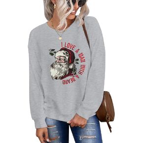 CM C&M WODRO Women Christmas Sweatshirt Retro Santa Claus Long Sleeve Vintage Graphic Shirt Casual Xmas Crewneck Pullover Top in Kuwait