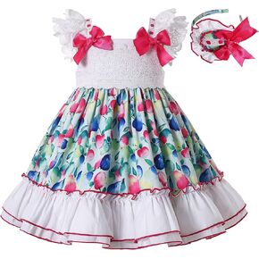 Pettigirl Girls Stylish Summer Green Pattern Printed Ruffle Cotton Clothing Toddler Child Pretty Casual Dresses