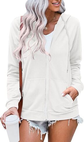 سترة نسائية كاجوال بسحاب كامل من LYHIPSS بأكمام طويلة مع جيب بقلنسوة in Kuwait