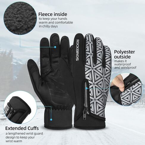 ROCKBROS Winter Cycling Gloves for Men Women Winter Fleece Full Finger Bike Gloves Touch Screen Road Mountain Bicycle Gloves in Kuwait