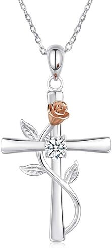 BlingGem الصليب قلادة للنساء 925 الفضة الاسترليني جوهرة قلادة روز الصليب قلادة 5A زركونيا مكعب 12 شهر الميلاد الذكرى السنوية مجوهرات عيد ميلاد هدية للنساء صديقة زوجة in Kuwait